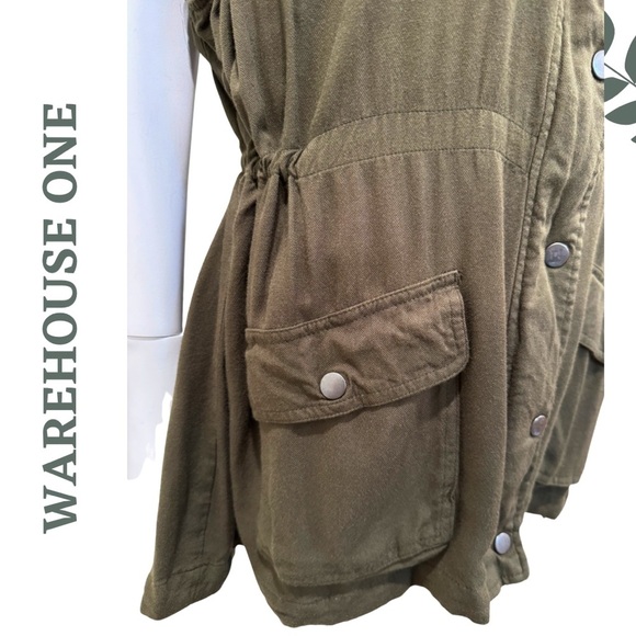 🛍️3/$40 Warehouse One Sleeveless Utility Vest Khaki Green Zip Snap Front  XXXL - Picture 6 of 7
